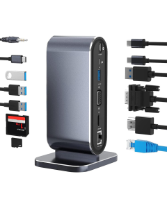 Adapter Type C na LAN Gb, SD card, TF, PD, Type C, 4xUSB 3.0, Audio, HDMI i VGA 12 u 1 sa postoljem - 207960