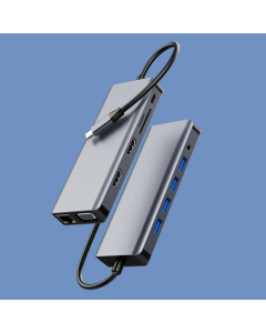 Adapter type C na LAN Gb SD card TF, Type C, 3xUSB 3.0, USB 2.0, Audio, 2xHDMI i VGA 12 u 1 20cm - 207958-1