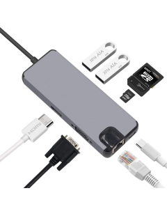 Adapter Type C na RJ45 (LAN) HDMI VGA 2xUSB 3.0 PD SD microSD 8u1 JWD-TC32 - 88941-1