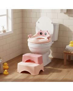 ECO TOYS Adapter za wc šolju sa stepenicama i platformom za decu, roze, ecotoys