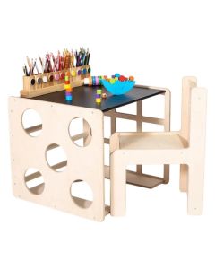 Montesori set 2 u 1 KINDER HOME, dečiji sto sa stolicom i kockom za penjanje, prirodno drvo
