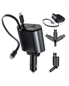 Auto punjač C1 4u1 PD 3A, USB 2.4A 120W (total) sa Type C/lightning kablom tamno sivi - 216087-1