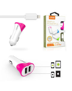 Auto punjac LDNIO C332 dual USB 3.4A sa iPhone lightning kablom pink - 40923-1