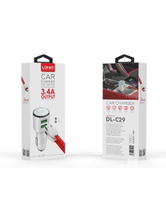 Auto punjač LDNIO DL-C29 dual USB 3.4A + Type-C kabel beli - 038029