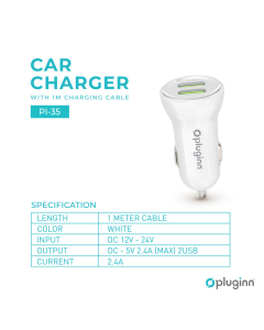 Auto punjač Pluginn PI-35 5V 2.4A 2xUSB sa iPhone Lightning kabel - 603414