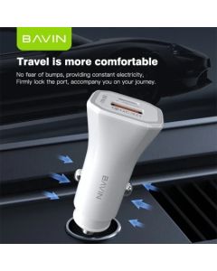 BAVIN Auto punjač 20W PD QC3,0 USB i type-C, bela - 90040