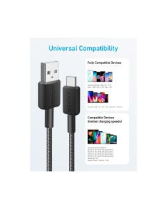 ANKER 322 USB tip-A na USB tip-C kabl M/M 0.9m, 18W, pleteni, crni