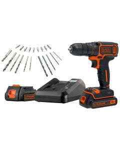 BLACK & DECKER Aku bušilica odvijač 18V 2 x 1,5 Ah BDCDC18K1BA sa setom pribora u koferu - BDCDC18K1BA