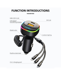 Auto punjač K2 RGB 3U1 USB PD36/ 65W/ 5V/ 3.1A crni - 600231