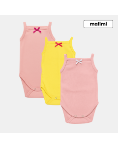 Mafimi Pamučni Bodići na bretele za bebe i decu set od 3 - roze, žuta, puder - P-119656
