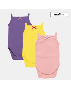 Mafimi Pamučni Bodići na bretele za bebe i decu set od 3 - ljubičasta, žuta,roze - P-119856