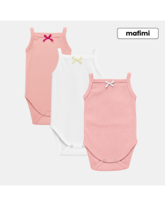 Mafimi Pamučni Bodići na bretele za bebe i decu set od 3 - roze, bela, puder - P-119756