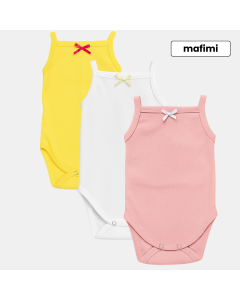 Mafimi Pamučni Bodići na bretele za bebe i decu set od 3 - žuta, bela, puder - P-118956