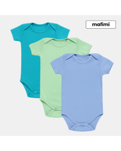 Mafimi Pamučni Bodići kratak rukav za bebe i decu set od 3 - Tirkiz, Mint, Plava - P-118856