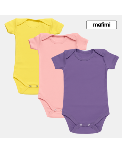 Mafimi Pamučni Bodići kratak rukav za bebe i decu set od 3 - žuta, puder, ljubičasta - P-118456