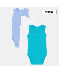 Mafimi Pamučni Bodići Atlet za bebe i decu set od 3 - plava, bela, tirkiz - P-117956