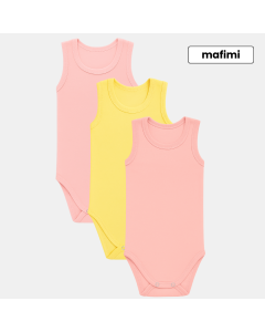 Mafimi Pamučni Bodići Atlet za bebe i decu set od 3 - puder, žuta, roze - P-118056