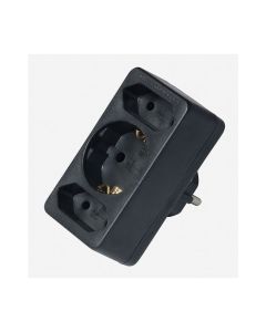 COMMEL Trostruki razdelnik 2 x Euro 2,5A 250V + šuko crni - C49112-2