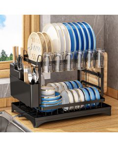 Cediljka za Sudove - Dvospratni Organizator za Tanjire, Šolje i Pribor Crni