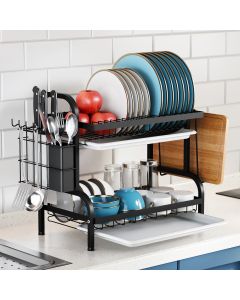 Cedijka za sudove na dva sprata - Organizator za Tanjire, Šolje i Pribor Crni
