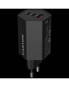 CANYON Punjač HEXAGON 65 GaN 65W 2xPD 1xQC, crna - CND-CHAHEX65B