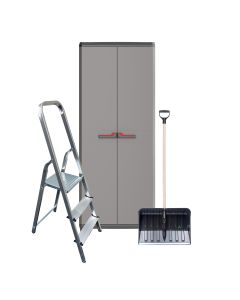 Plastični ormar za terasu 68x39x173 + ALU Merdevine, 3 gazišta + Lopata za sneg, drvena drška - COMBOJESEN26