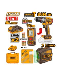 Akumulatorski set alata 3/1 COSLI251001E 2x2,0Ah SUPER INGCO