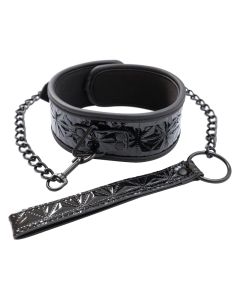 Crna ogrlica sa metalnim povodcem Black Collar and Leash - ff001037
