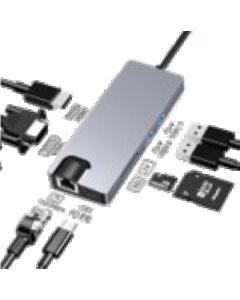 Adapter Stars Solutions USB-C na HDMI/VGA/USB/SD/TF/LAN/PD sivi
