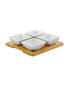 DAJAR Porcelanski set 4 četvrtaste činije sa daskom od bambusa - DJ45577
