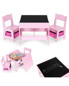 ECO TOYS Set dečji sto sa tablom za pisanje i stolice, roze - ZKC-1B