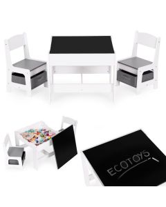 ECO TOYS Set dečiji sto i 2 stolice sa tablom za pisanje, bela - ZKC-1A