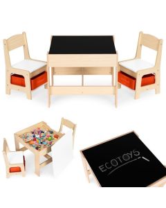 ECO TOYS Set dečji sto sa tablom za pisanje i stolice, svetlobraon - ZKC-1C