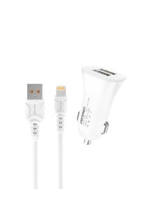 DENMEN Auto punjač DZ06L 2xUSB Fast 3,1A + Lightning kabl, bela - 1360251