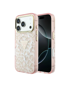 Maska za iPhone 17 Pro Max/ 18 Pro Max Guess IML Leopard Glitter Triangle MagSafe pink