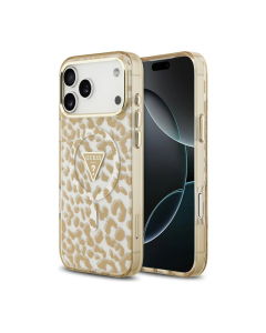 Maska za iPhone 17 Pro/ 18 Pro braon Guess IML Leopard Glitter Triangle MagSafe