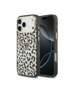 Maska za iPhone 17 Pro Max/ 18 Pro Max Guess IML Leopard Glitter Triangle MagSafe crna