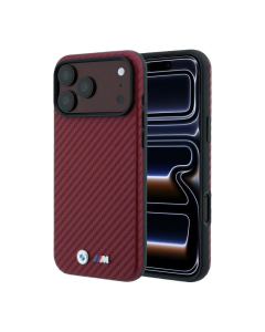 Maska za iPhone 17 Pro Max/ 18 Pro Max BMW M Carbon Metal Logo Magsafe bordo