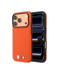 Maska za iPhone 17 Pro Max/ 18 Pro Max narandžasta BMW M Quadrille Kevlar Metal Logo Magsafe