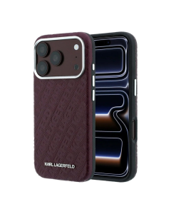 Maska Karl Lagerfeld Grained Allover Logo Metal Elongated Magsafe iPhone 17 Pro/ 18 Pro bordo