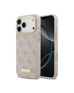 Maska za iPhone 17 Pro Max Guess 4G Logo Plate MagSafe pink