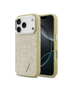 Maska za iPhone 17 Pro Guess Glitter Triangle Logo MagSafe zlatna