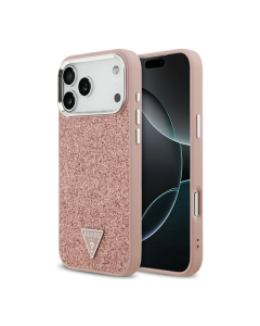 Maska za iPhone 17 Pro Max Guess Glitter Triangle Logo MagSafe pink