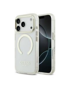 Maska za iPhone 17 Pro Guess Metal Outline MagSafe zlatna