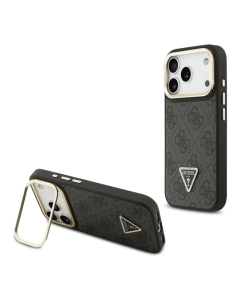 Maska za iPhone 17 Pro Guess 4G PU Triangle Logo & Stand Camera Magsafe crna