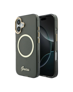 Maska za iPhone 17 Guess IML Script Metal MagSafe crna