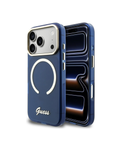 Maska za iPhone 17 Pro Max Guess IML Script Metal MagSafe plava