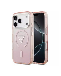 Maska za iPhone 17 Pro Guess IML Gradient Triangle Logo MagSafe pink