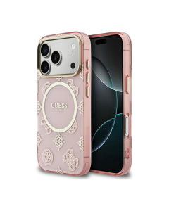 Maska za iPhone 17 Pro roza Guess IML Peony Dot MagSafe