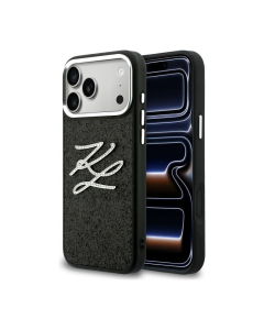 Maska za iPhone 17 Pro Max Karl Lagerfeld IML Glitter KL Diamond Logo crna